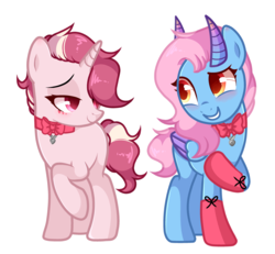 Size: 3469x3205 | Tagged: safe, artist:poppyglowest, oc, oc only, pegasus, pony, unicorn, bowtie, female, high res, horns, mare, simple background, transparent background