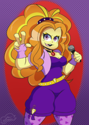 Size: 1447x2016 | Tagged: safe, artist:lonercroissant, adagio dazzle, equestria girls, g4, my little pony equestria girls: rainbow rocks, breasts, cleavage, female, gem, looking at you, microphone, open mouth, pixiv, singing, siren gem, solo