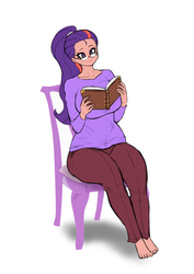Size: 2480x3508 | Tagged: safe, artist:franschesco, twilight sparkle, human, g4, book, female, glasses, high res, humanized, pigtails, sitting, solo