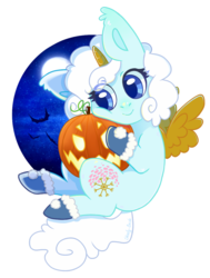 Size: 982x1300 | Tagged: safe, artist:shady-bush, oc, oc only, oc:winter white, alicorn, pony, alicorn oc, cute, halloween, holiday, jack-o-lantern, pumpkin, simple background, solo, transparent background
