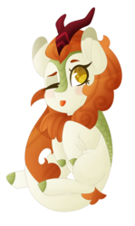 Size: 2918x4904 | Tagged: dead source, safe, artist:smolghostpone, autumn blaze, kirin, sounds of silence, :p, awwtumn blaze, blushing, cute, female, mlem, one eye closed, silly, simple background, solo, tongue out, transparent background, wink