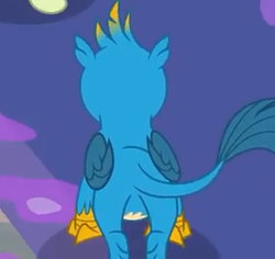 Size: 274x259 | Tagged: safe, screencap, gallus, sandbar, griffon, g4, the hearth's warming club, butt, cropped, male, offscreen character, plot, tail