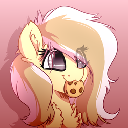 Size: 4000x4000 | Tagged: safe, artist:witchtaunter, oc, oc only, oc:ivoryquest, pony, bust, commission, cookie, cute, eye clipping through hair, female, food, mare, smiling