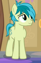 Size: 299x462 | Tagged: safe, screencap, sandbar, earth pony, pony, g4, the hearth's warming club, cropped, cutie mark, male, smiling, teenager