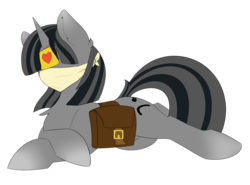 Size: 3012x2224 | Tagged: safe, artist:beardie, oc, oc only, oc:sticky note, pony, unicorn, cloth gag, commission, gag, heart, high res, saddle bag, simple background, solo, transparent background