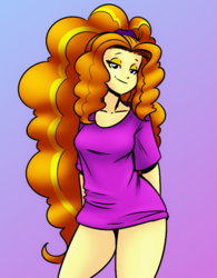 Size: 678x871 | Tagged: safe, artist:reiduran, color edit, colorist:ironhades, edit, adagio dazzle, equestria girls, g4, my little pony equestria girls: rainbow rocks, bedroom eyes, bottomless, breasts, clothes, colored, female, gradient background, legs, looking at you, sexy, simple background, smiling, solo, thighs