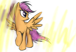 Size: 1100x764 | Tagged: safe, artist:kejifox, scootaloo, pegasus, pony, g4, female, filly, looking sideways, simple background, solo, spread wings