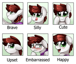 Size: 2349x1978 | Tagged: safe, artist:pridark, oc, oc only, oc:graph travel, pegasus, pony, boop, brave, clothes, cute, embarrassed, emotions, female, freckles, happy, silly, solo, upset, vest