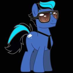 Size: 1144x1144 | Tagged: safe, artist:kobato98, oc, oc only, oc:mr.gumball, earth pony, pony, black background, male, necktie, simple background, smiling, solo, stallion, sunglasses, vector