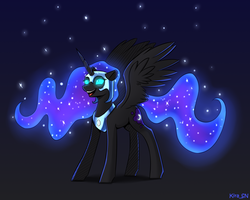 Size: 2500x2000 | Tagged: safe, artist:kirasunnight, nightmare moon, alicorn, pony, g4, female, glowing eyes, high res, mare, open mouth, signature, solo, stars