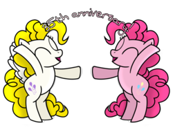 Size: 1600x1200 | Tagged: safe, artist:holofan4life, pinkie pie, surprise, pony, g1, g4, 35th anniversary, duo, g1 to g4, generation leap, simple background, transparent background