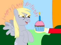 Size: 3264x2448 | Tagged: safe, artist:mrtheamazingdude, derpy hooves, human, pony, g4, cupcake, female, food, happy birthday mlp:fim, high res, mlp fim's eighth anniversary, muffin, offscreen character, solo focus