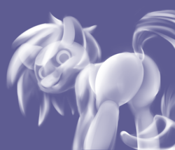 Size: 920x789 | Tagged: safe, artist:lockhe4rt, oc, oc only, oc:filly anon, ghost, ghost pony, pony, blue background, butt, dock, female, filly, looking at you, plot, simple background, smiling, solo
