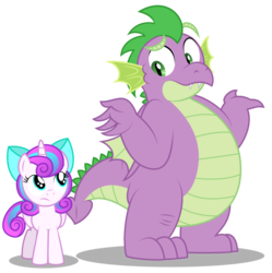 Size: 1024x1030 | Tagged: safe, artist:aleximusprime, princess flurry heart, spike, dragon, g4, adult, adult spike, bewildered, clueless, confused, fat spike, filly flurry heart, i dunno lol, older, older flurry heart, older spike, shrug, shrugging, simple background, transparent background, vector, winged spike, wings