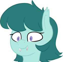 Size: 1024x1014 | Tagged: safe, artist:mynillion, oc, oc only, oc:aster bloom, bat pony, pony, bust, fangs, female, mare, simple background, solo, transparent background