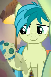 Size: 361x540 | Tagged: safe, screencap, sandbar, earth pony, pony, g4, the hearth's warming club, cropped, cute, hearth's warming doll, male, sandabetes, smiling, teenager