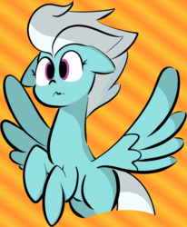 Size: 629x763 | Tagged: safe, artist:christheblue, artist:marcibel, color edit, edit, fleetfoot, pegasus, pony, g4, colored, confused, female, floppy ears, gradient background, mare, missing cutie mark, solo, spread wings, wings