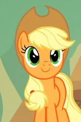 Size: 464x694 | Tagged: safe, screencap, applejack, earth pony, pony, g4, sounds of silence, cropped, cute, female, happy, jackabetes, mare, smiling, solo