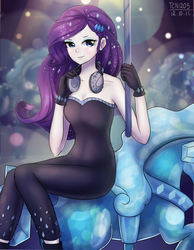 Size: 1400x1800 | Tagged: safe, artist:tcn1205, rarity, equestria girls, equestria girls series, g4, the other side, bare shoulders, bodysuit, breasts, cleavage, clothes, female, headphones, looking at you, sexy, sleeveless, solo, strapless, stupid sexy rarity, unitard