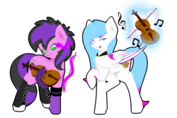 Size: 1024x683 | Tagged: safe, artist:absolitedisaster08, oc, oc only, oc:heart light, oc:light heartless, earth pony, pegasus, pony, female, fishnet stockings, magic, mare, musical instrument, raised hoof, simple background, sombra eyes, telekinesis, transparent background, violin