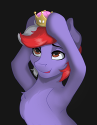 Size: 4000x5150 | Tagged: safe, artist:kittytitikitty, oc, oc only, earth pony, pony, black background, chest fluff, commission, female, mare, simple background, solo, super crown, toadette, ych result