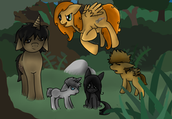 Size: 1300x900 | Tagged: safe, artist:wolftacoz, pony, adopted offspring, bramblestar, crossover, father and daughter, father and son, female, hollyleaf, jayfeather, lionblaze, male, mother and daughter, mother and son, ponified, squirrelflight, warrior cats