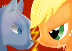 Size: 1400x1000 | Tagged: safe, artist:twilightraichu, applejack, cat, g4, bluestar, duo, warrior cats