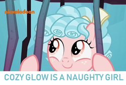 Size: 1052x712 | Tagged: safe, edit, edited screencap, screencap, cozy glow, pegasus, pony, g4, school raze, bars, female, filly, foal, solo, truth, understatement