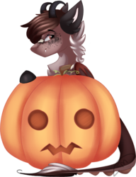 Size: 1897x2468 | Tagged: safe, artist:mauuwde, oc, oc only, pony, halloween, holiday, horns, jack-o-lantern, male, pumpkin, simple background, solo, transparent background