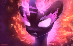 Size: 2152x1356 | Tagged: safe, artist:freeedon, kirin, nirik, pony, sounds of silence, angry, bust, fangs, female, fire, glowing eyes, gritted teeth, solo