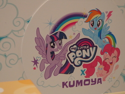 Size: 4608x3456 | Tagged: safe, pinkie pie, rainbow dash, twilight sparkle, alicorn, earth pony, pegasus, pony, g4, my little pony: the movie, official, cafe, female, kumoya, merchandise, my little pony logo, singapore, twilight sparkle (alicorn)