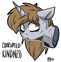 Size: 2962x3042 | Tagged: safe, artist:lrusu, oc, oc only, oc:littlepip, pony, unicorn, fallout equestria, bust, clothes, fanfic, fanfic art, female, floppy ears, high res, horn, jumpsuit, mare, portrait, scar, simple background, solo, text, vault suit, white background