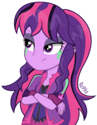 Size: 2363x3041 | Tagged: safe, artist:ro994, sci-twi, twilight sparkle, equestria girls, g4, alternate hairstyle, casual, clothes, crossed arms, female, high res, lidded eyes, midnight sparkle, simple background, solo, transparent background, unamused