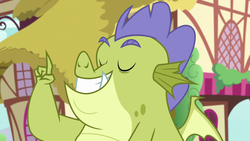 Size: 1280x720 | Tagged: safe, screencap, sludge (g4), dragon, pony, father knows beast, g4, eyes closed, male, solo