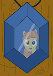 Size: 3500x5000 | Tagged: safe, artist:devfield, oc, oc only, oc:golden star, pony, gem, jewelry, necklace, reflection, solo, surprised, two toned mane, wood, yellow eyes