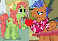 Size: 1024x714 | Tagged: safe, edit, edited screencap, screencap, spearhead, tree hugger, earth pony, pegasus, pony, a flurry of emotions, g4, make new friends but keep discord, cropped, female, heart, male, mare, shipping, shipping domino, spearhugger, stallion, straight