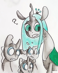 Size: 1593x1991 | Tagged: source needed, safe, artist:smirk, queen chrysalis, changeling, changeling queen, g4, female, traditional art, turned head