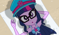 Size: 1226x720 | Tagged: safe, screencap, pinkie pie, sci-twi, twilight sparkle, equestria girls, equestria girls specials, g4, my little pony equestria girls: better together, my little pony equestria girls: forgotten friendship, :o, armpits, cropped, cute, female, geode of telekinesis, glasses, hat, open mouth, shadow, twiabetes