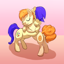 Size: 1280x1280 | Tagged: safe, artist:sonble, oc, oc:blue charm, oc:sweetwaffle, pony, hug