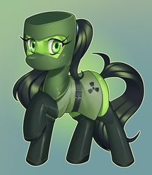 Size: 2638x3032 | Tagged: safe, artist:nauth, oc, oc only, earth pony, pony, boots, commission, female, hazmat suit, high res, looking at you, raised hoof, shoes, solo