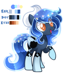 Size: 2047x2389 | Tagged: safe, artist:sugaryicecreammlp, oc, oc only, pegasus, pony, color palette, colored wings, ethereal mane, eye clipping through hair, female, high res, magical lesbian spawn, mare, offspring, parent:oc:sweet pancake, parent:princess luna, parents:canon x oc, reference sheet, simple background, solo, starry mane, transparent background, two toned wings