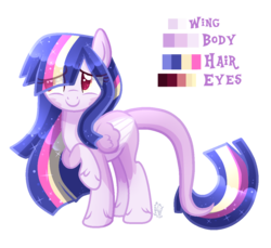 Size: 1157x1058 | Tagged: safe, artist:sugaryicecreammlp, oc, oc only, pegasus, pony, color palette, ethereal mane, eye clipping through hair, female, magical lesbian spawn, mare, offspring, parent:oc:rose garden, parent:twilight sparkle, parents:canon x oc, reference sheet, simple background, solo, starry mane, transparent background, two toned wings