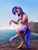 Size: 750x1000 | Tagged: safe, artist:geoffrey mcdermott, sea swirl, seafoam, pony, unicorn, g4, casual nudity, coast, human to pony, looking down, mid-transformation, nudity, ocean, open mouth, raised leg, solo, standing, standing on one leg, transformation