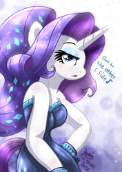 Size: 850x1200 | Tagged: safe, artist:joakaha, rarity, unicorn, anthro, equestria girls series, g4, the other side, beautiful, bodysuit, breasts, busty rarity, clothes, dress, eyeshadow, fabulous, female, gloves, human pony rarity, lidded eyes, looking at you, makeup, mare, sexy, solo, stupid sexy rarity, unitard