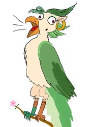 Size: 3016x4032 | Tagged: safe, artist:horsesplease, captain celaeno, parrot, g4, my little pony: the movie, amputee, behaving like a bird, birb, birds doing bird things, cherry blossoms, derp, ear piercing, earring, flower, flower blossom, jewelry, missing accessory, paint tool sai, piercing, prosthetic leg, prosthetic limb, prosthetic talon, prosthetics, screaming