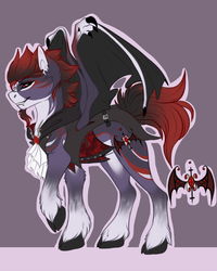 Size: 1142x1428 | Tagged: safe, artist:requiem♥, oc, oc only, unnamed oc, pony, vampire, cheek fluff, clothes, cutie mark, fangs, hooves, male, simple background, solo, wings