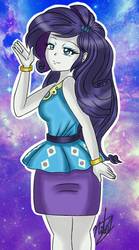 Size: 736x1320 | Tagged: safe, artist:nita-bunny, rarity, equestria girls, g4, my little pony equestria girls: better together, ass, butt, clothes, dress, female, geode of shielding, legs, lidded eyes, looking back, rarity peplum dress, signature, skirt, sleeveless, sleeveless dress, solo