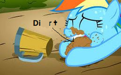 Size: 258x160 | Tagged: safe, edit, edited edit, edited screencap, editor:cosmochoron, screencap, rainbow dash, pony, g4, the super speedy cider squeezy 6000, 1000 hours in ms paint, dirt, female, picture for breezies, solo, still eww, stylistic suck, troll to op