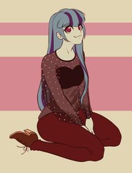Size: 1127x1476 | Tagged: safe, artist:rileyav, sonata dusk, equestria girls, g4, :3, boots, clothes, cute, female, high heel boots, high heels, looking at you, pants, shirt, shoes, smiling, solo, sonatabetes