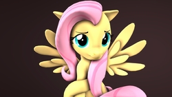 Size: 3840x2160 | Tagged: safe, artist:flushthebatsanta, fluttershy, pegasus, pony, g4, 3d, crossed hooves, cute, female, floppy ears, high res, looking at you, mare, shyabetes, simple background, sitting, solo, source filmmaker, spread wings, wings